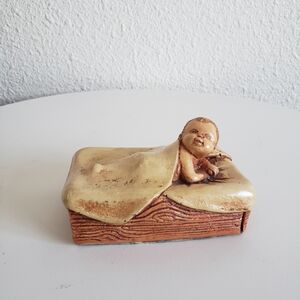 Vintage Handcrafted Handpainted Chalkware Laying Baby Figurine